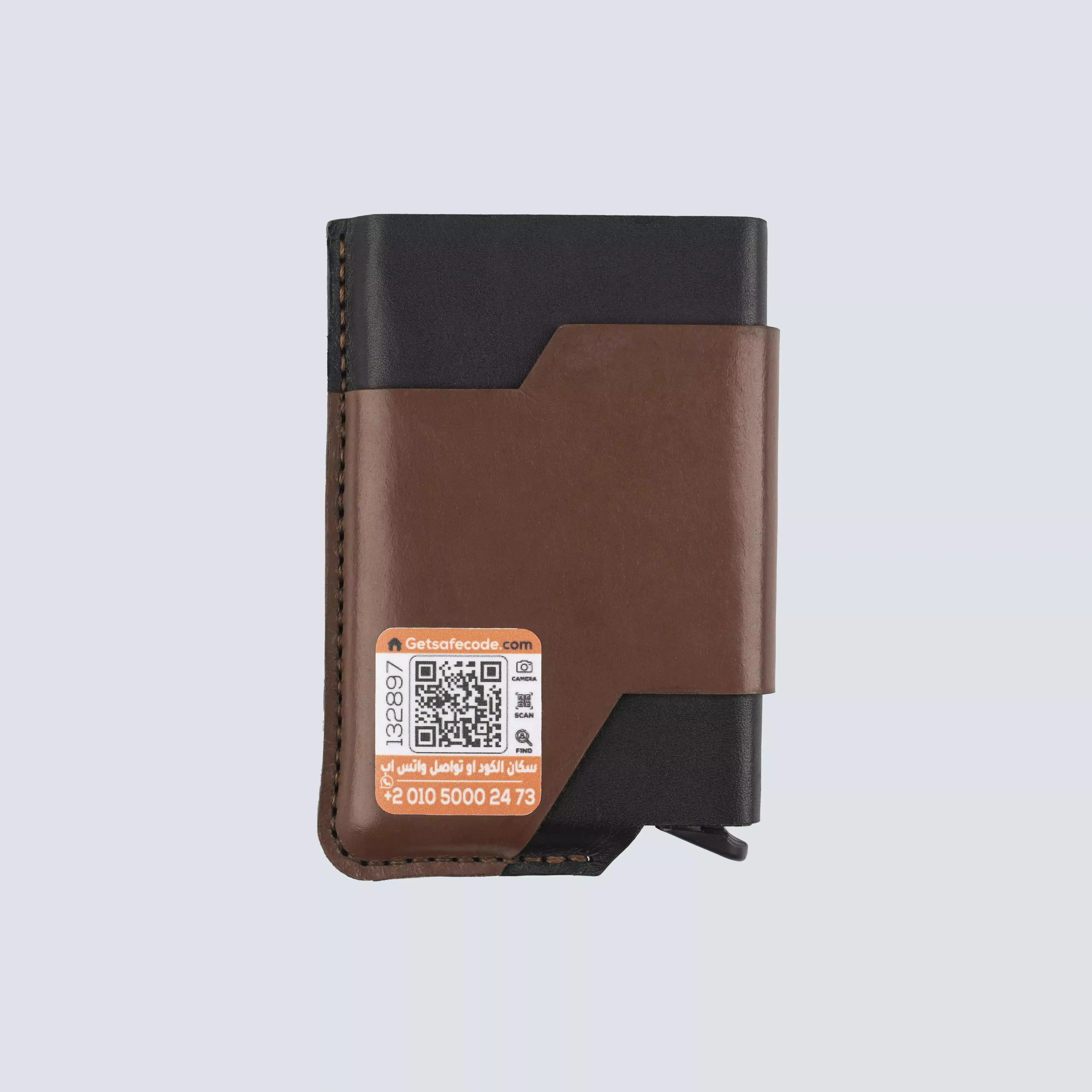 بوب اب - حافظة كروت من الجلد الطبيعي الأصلي مصنوعة يدويًا مع خاصية حماية RFID -بنى