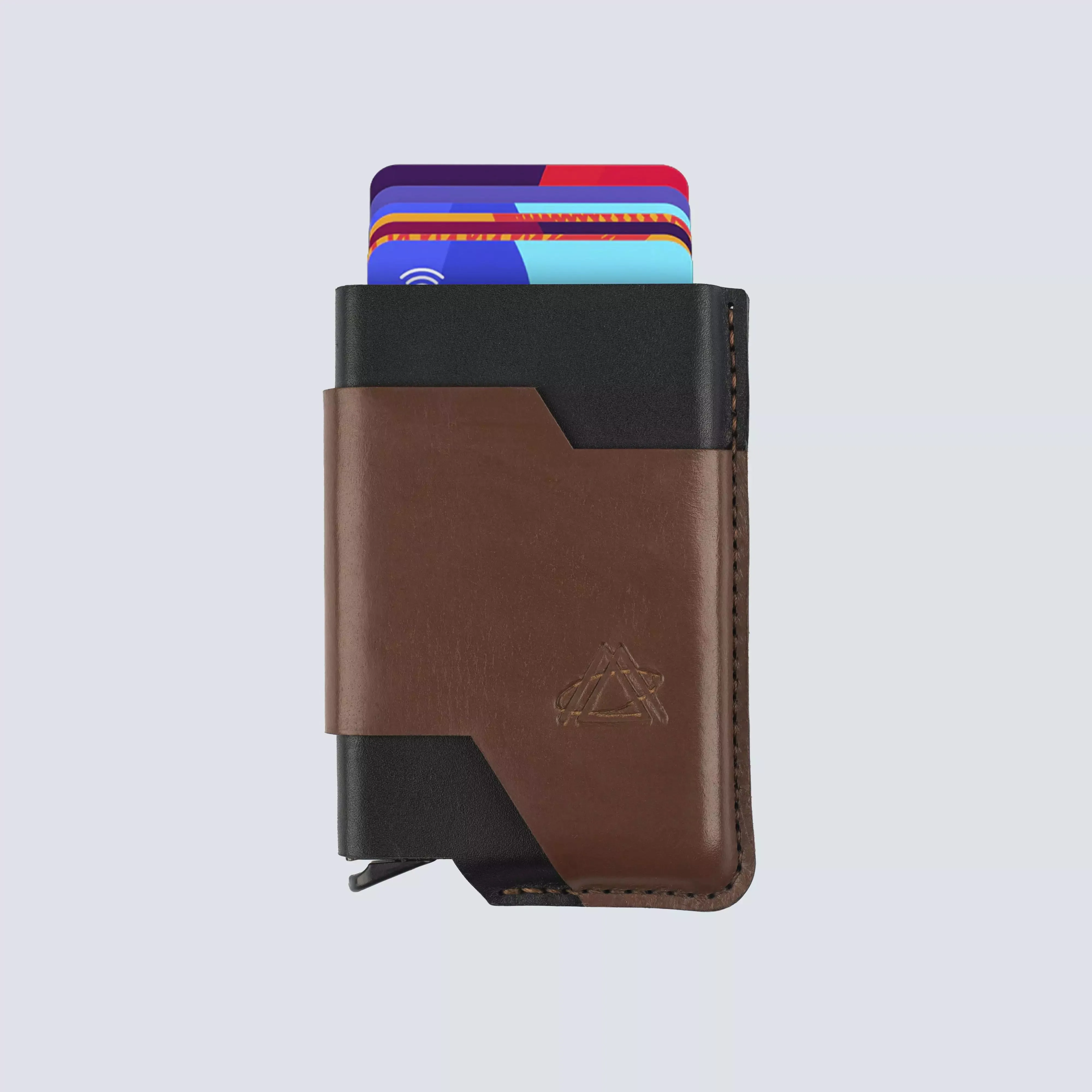 بوب اب - حافظة كروت من الجلد الطبيعي الأصلي مصنوعة يدويًا مع خاصية حماية RFID -بنى