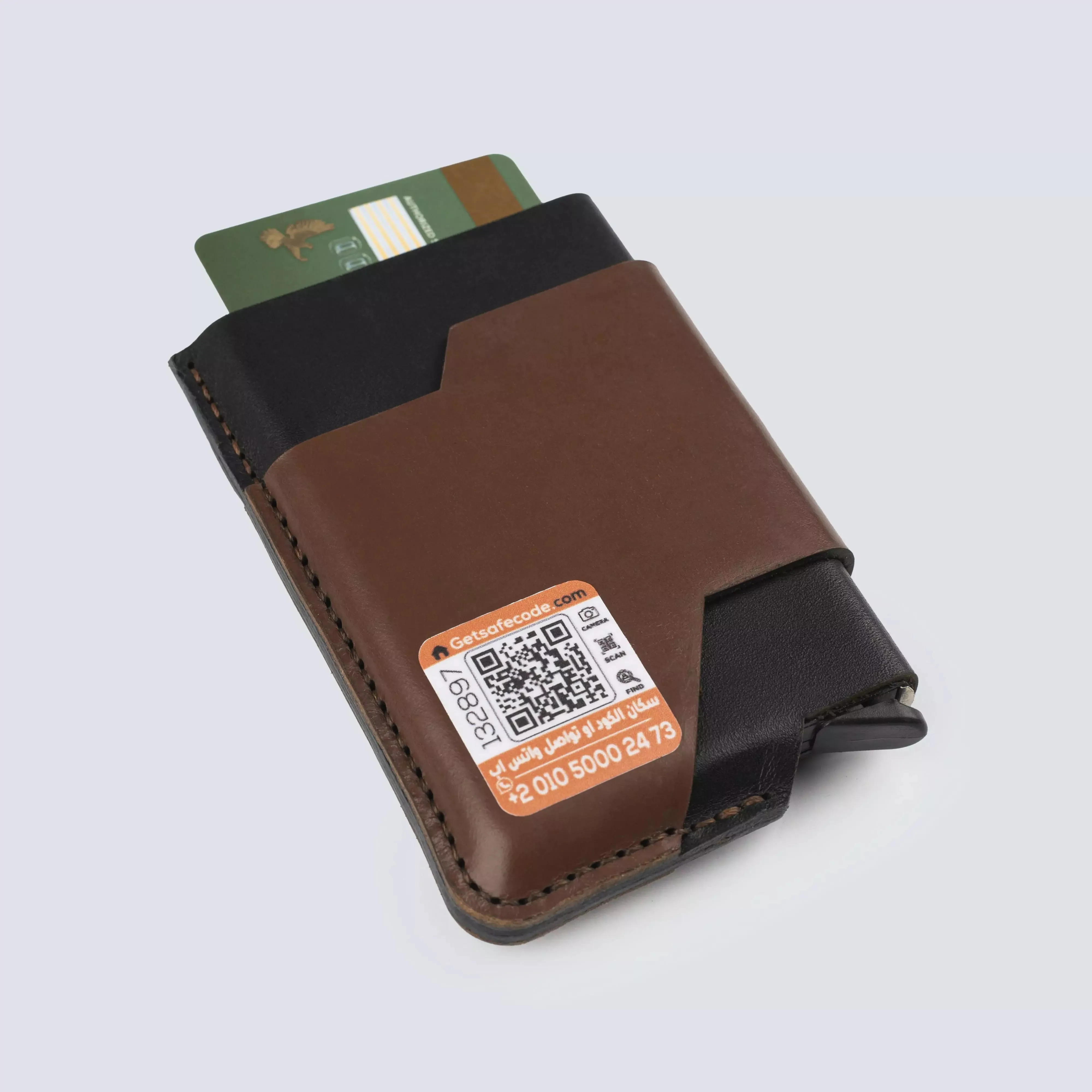 بوب اب - حافظة كروت من الجلد الطبيعي الأصلي مصنوعة يدويًا مع خاصية حماية RFID -بنى