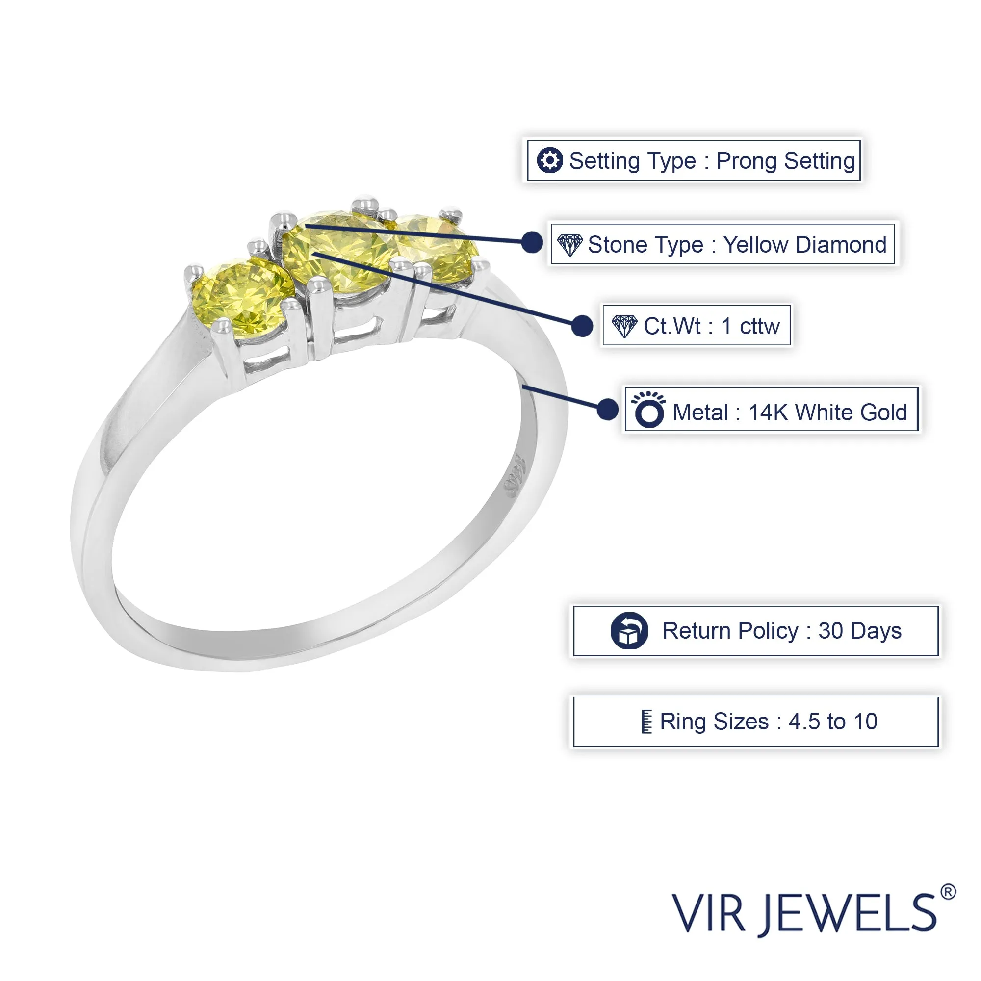 1 cttw Yellow Diamond Engagement Ring in 14K White Gold