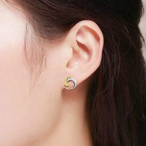10K Gold Tri-Color Diamond Cut Love Knot Stud Earring
