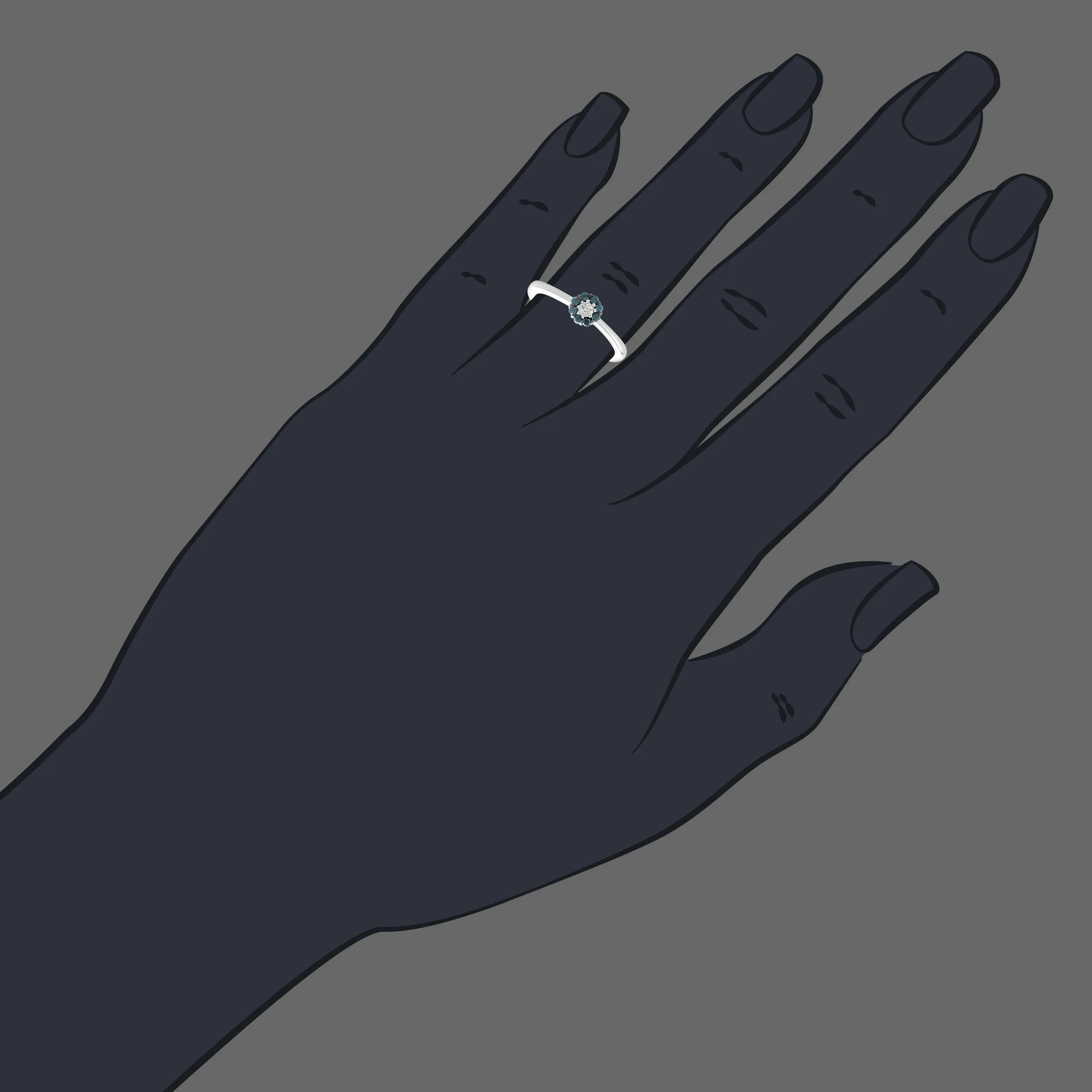 1/5 cttw Blue and White Floral Diamond Ring in 10K White Gold