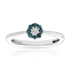1/5 cttw Blue and White Floral Diamond Ring in 10K White Gold