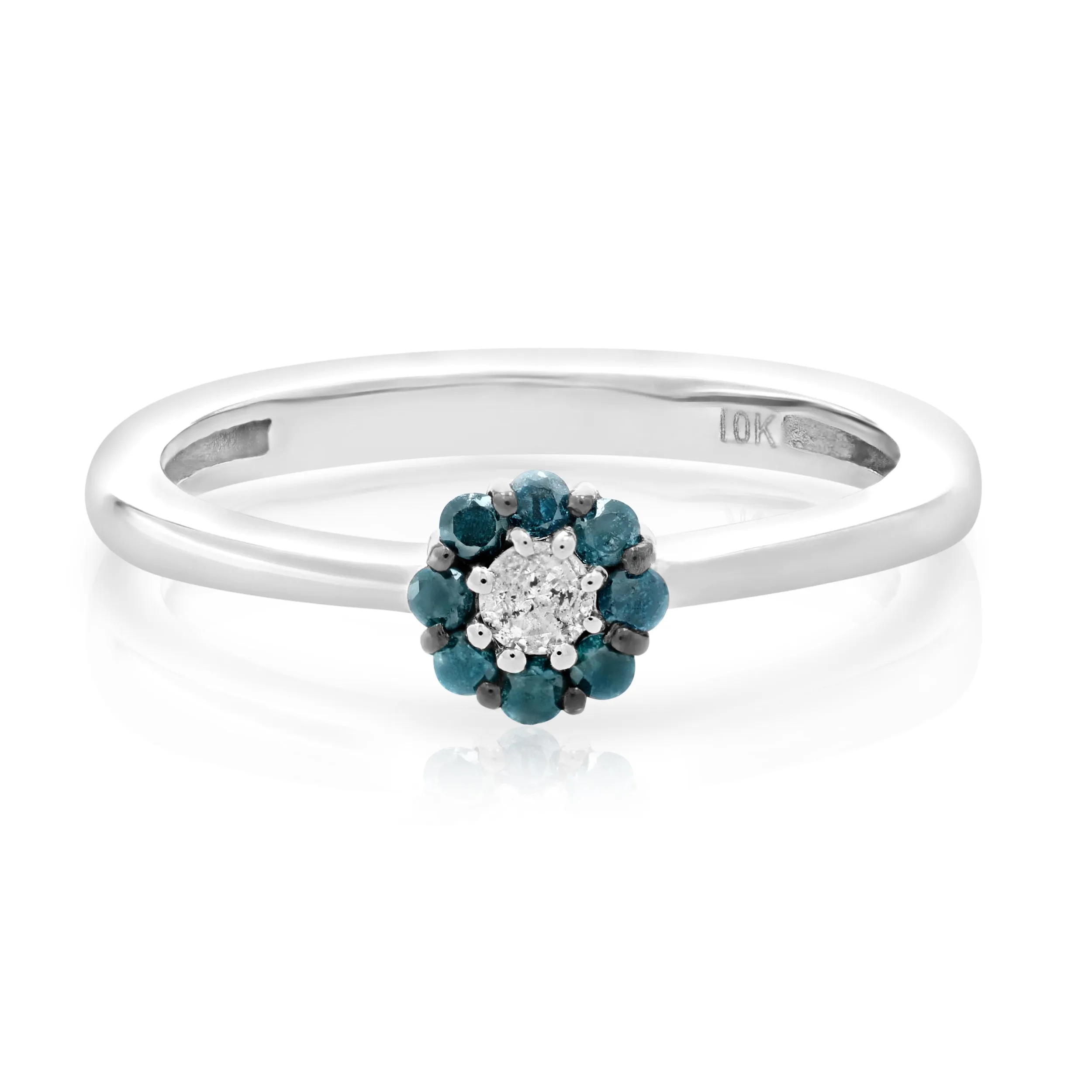 1/5 cttw Blue and White Floral Diamond Ring in 10K White Gold