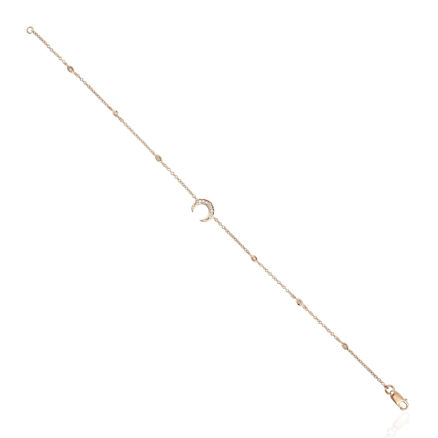 18K Rose Gold Pave Natural Diamond Crescent Moon Fixed And Flexible Bracelet