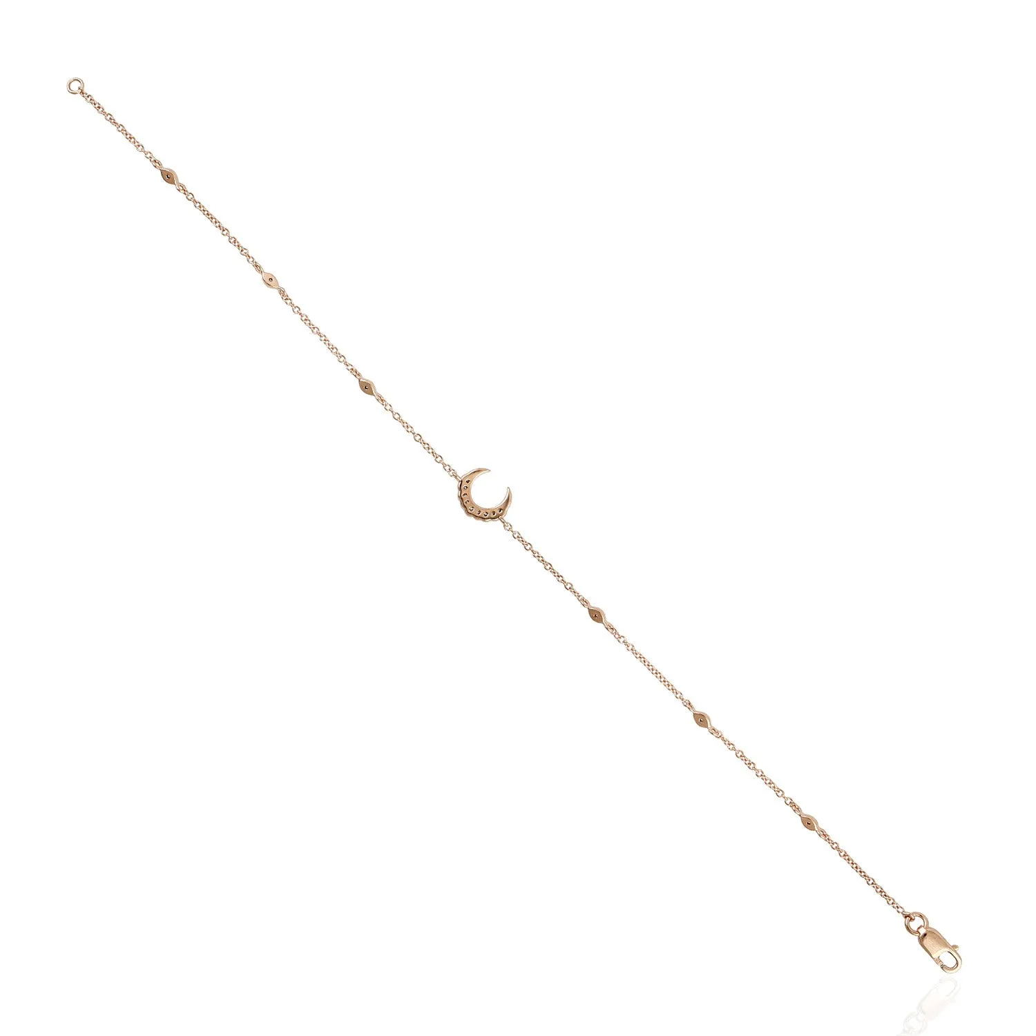 18K Rose Gold Pave Natural Diamond Crescent Moon Fixed And Flexible Bracelet