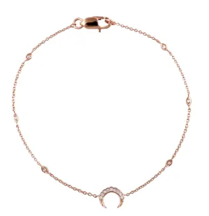 18K Rose Gold Pave Natural Diamond Crescent Moon Fixed And Flexible Bracelet