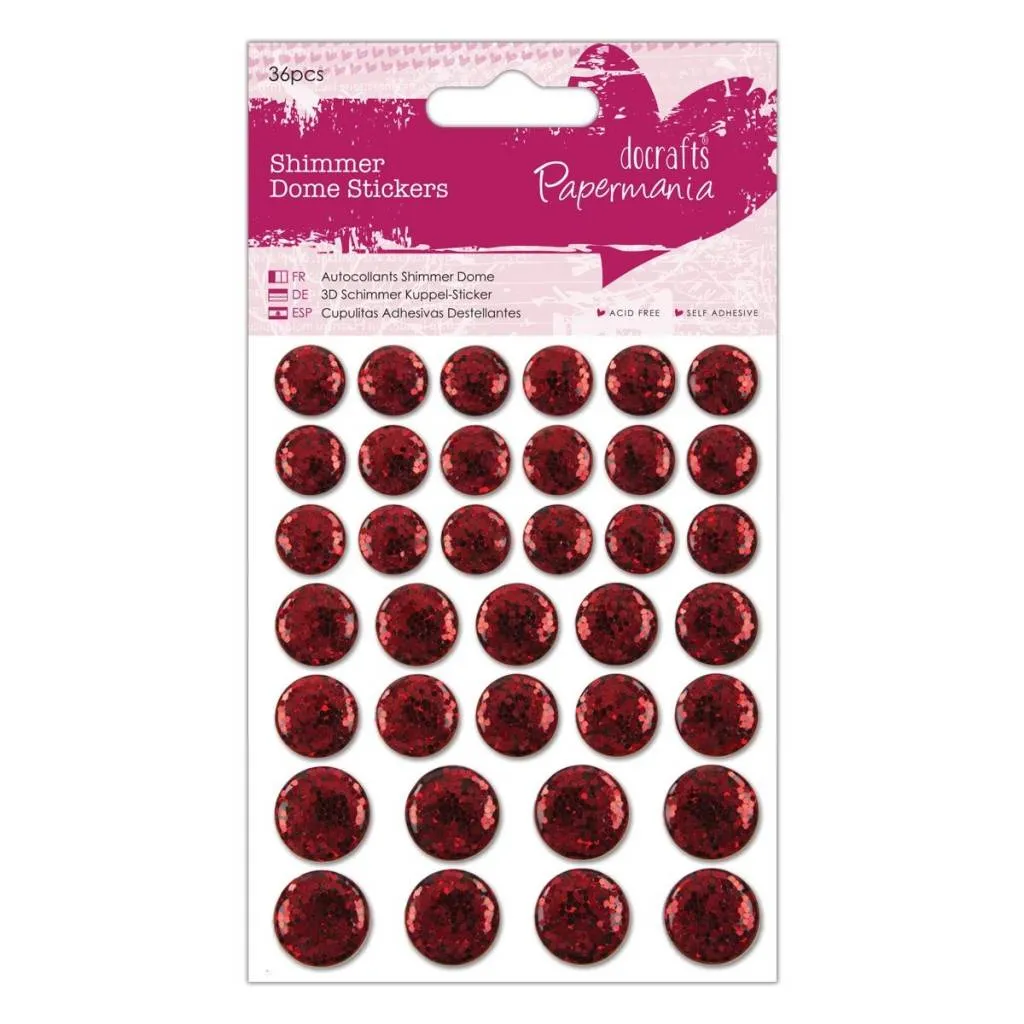 36 x Papermania Red Shimmer Dome Stickers Scrapbooking Embellishments Crafts