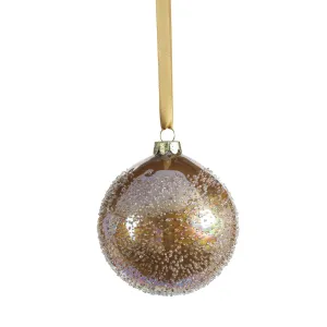 4" Golden Sugar Bead Glass Ball Luster Ornament