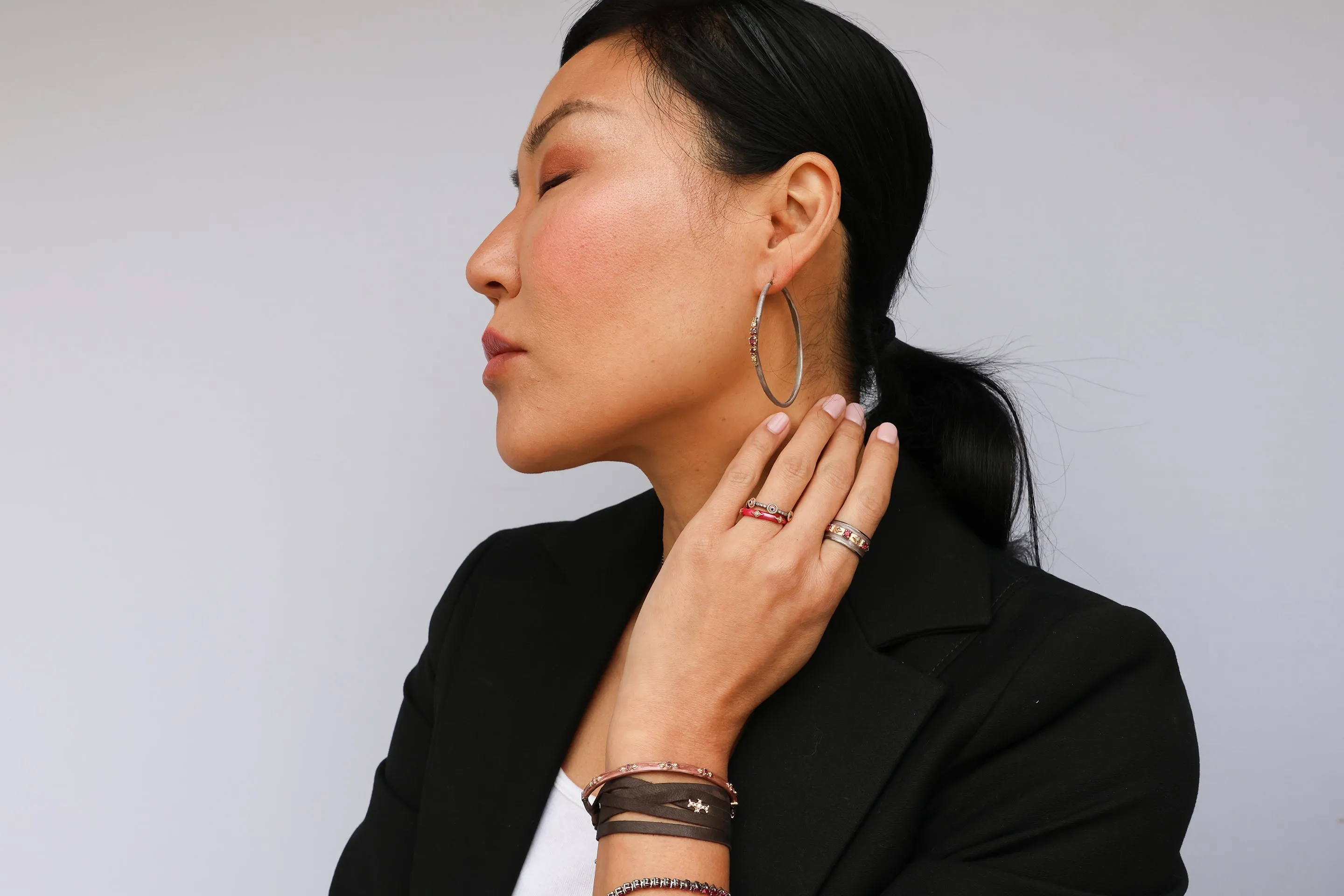 55 MM ENAMEL ELONGATED HOOP EARRINGS