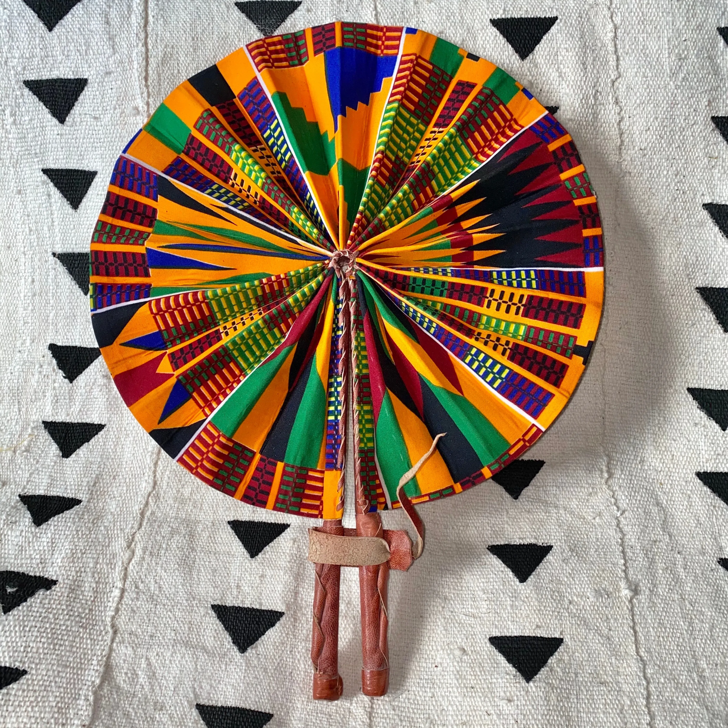 African Print Fan - Red/Yellow/Green/Cobalt Kenté