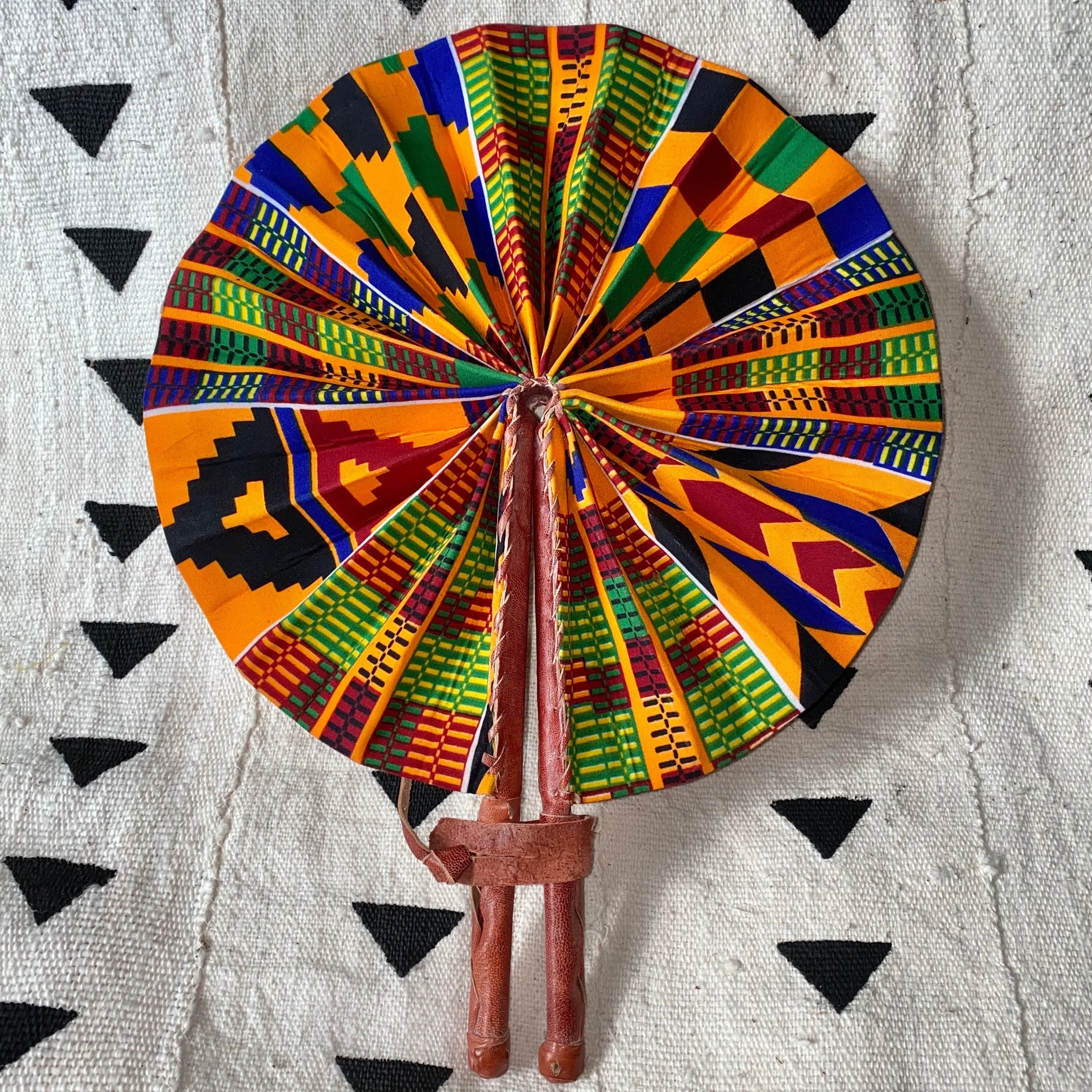 African Print Fan - Red/Yellow/Green/Cobalt Kenté