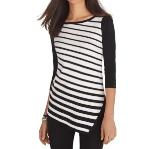 &quot;WHITE HOUSE BLACK MARKET&quot; 3/4 SLEEVE ASYMMETRICAL STRIPE SWEATER SIZE: XS NWT