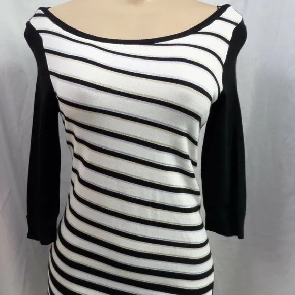 &quot;WHITE HOUSE BLACK MARKET&quot; 3/4 SLEEVE ASYMMETRICAL STRIPE SWEATER SIZE: XS NWT