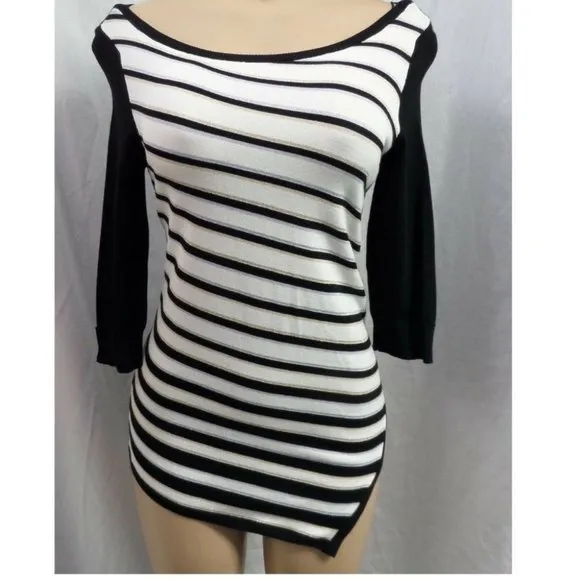 &quot;WHITE HOUSE BLACK MARKET&quot; 3/4 SLEEVE ASYMMETRICAL STRIPE SWEATER SIZE: XS NWT