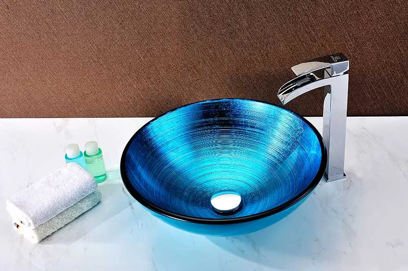 Anzzi Taba Series Deco-Glass Vessel Sink in Lustrous Blue