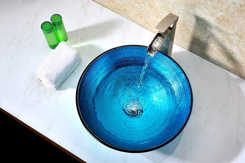 Anzzi Taba Series Deco-Glass Vessel Sink in Lustrous Blue