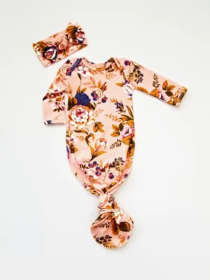 Autumn Garden Floral Newborn Knotted Gown