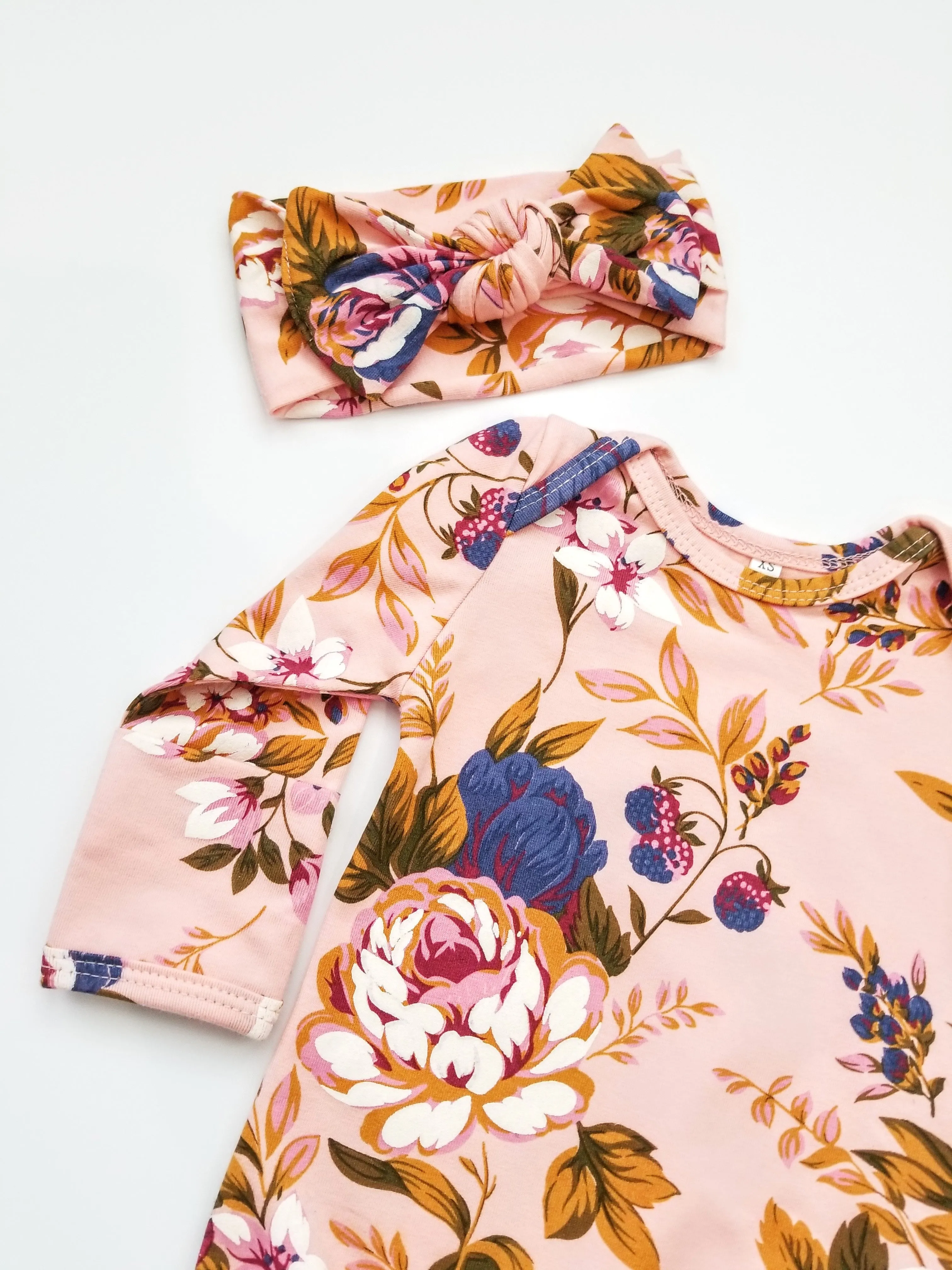Autumn Garden Floral Newborn Knotted Gown