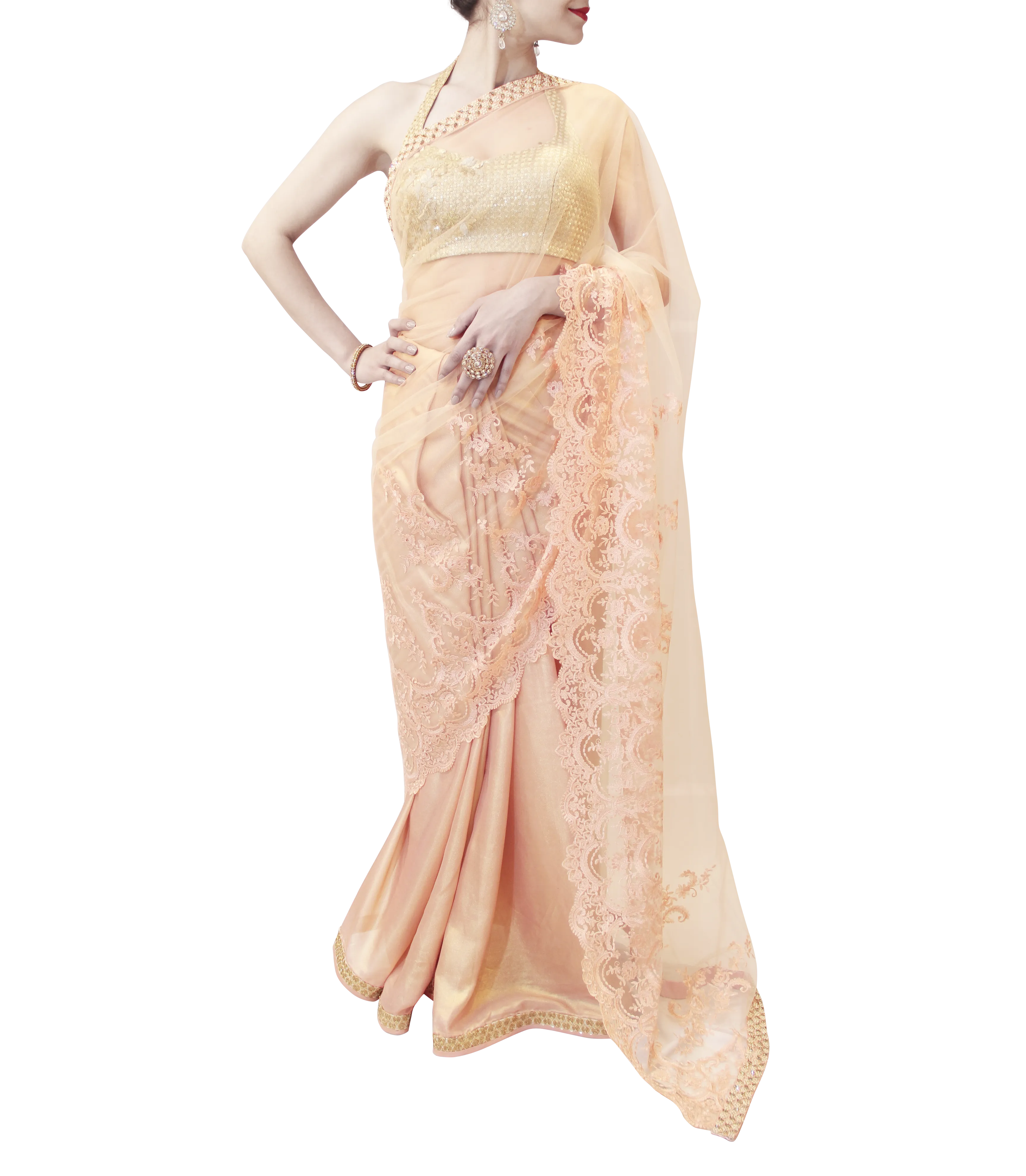 BABY PINK AND GOLD SAREE