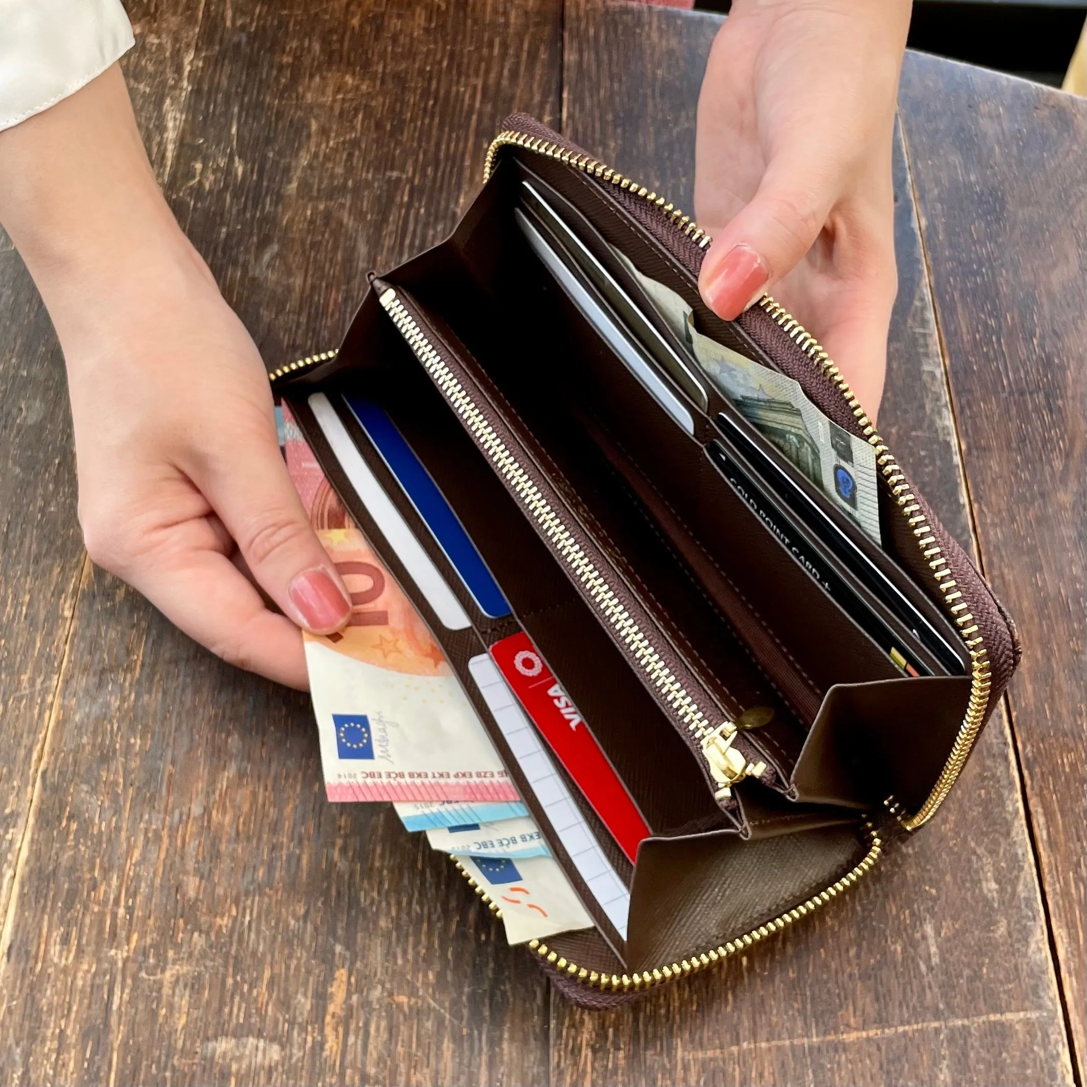 Bitter Chocolate Zip Around Leather Long Wallet【Japan Jewelry】