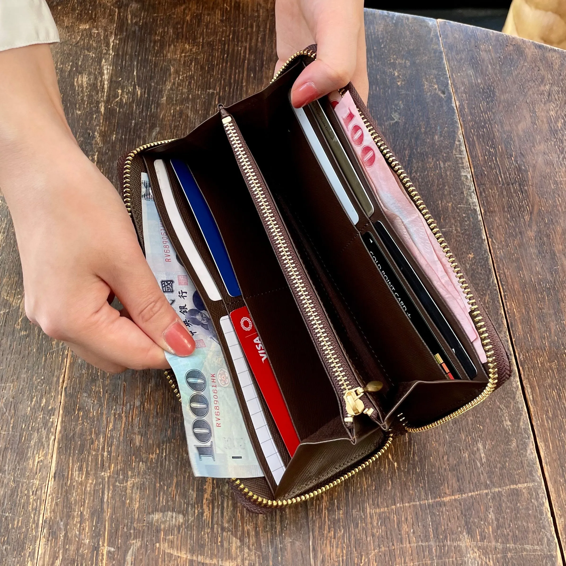 Bitter Chocolate Zip Around Leather Long Wallet【Japan Jewelry】