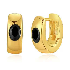 Black Crystal & 18K Gold-Plated Huggie Earrings