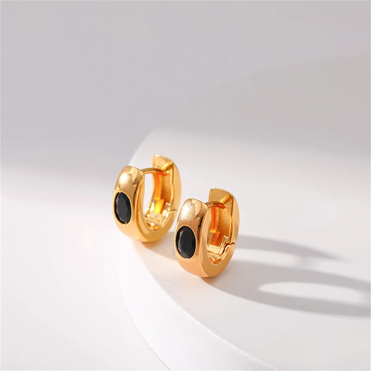 Black Crystal & 18K Gold-Plated Huggie Earrings