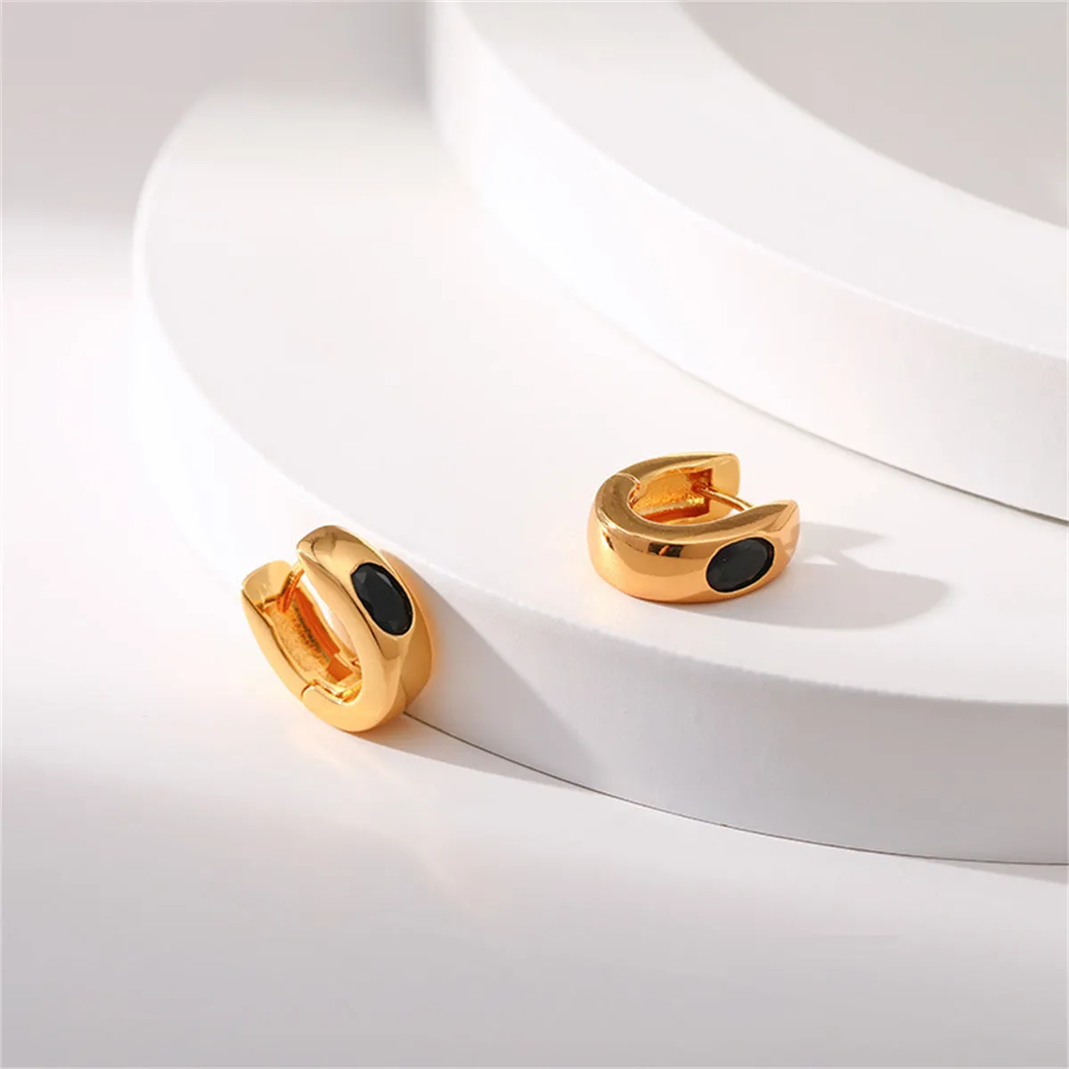 Black Crystal & 18K Gold-Plated Huggie Earrings