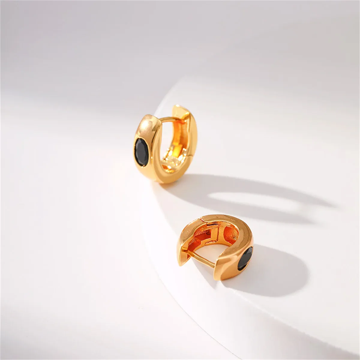 Black Crystal & 18K Gold-Plated Huggie Earrings
