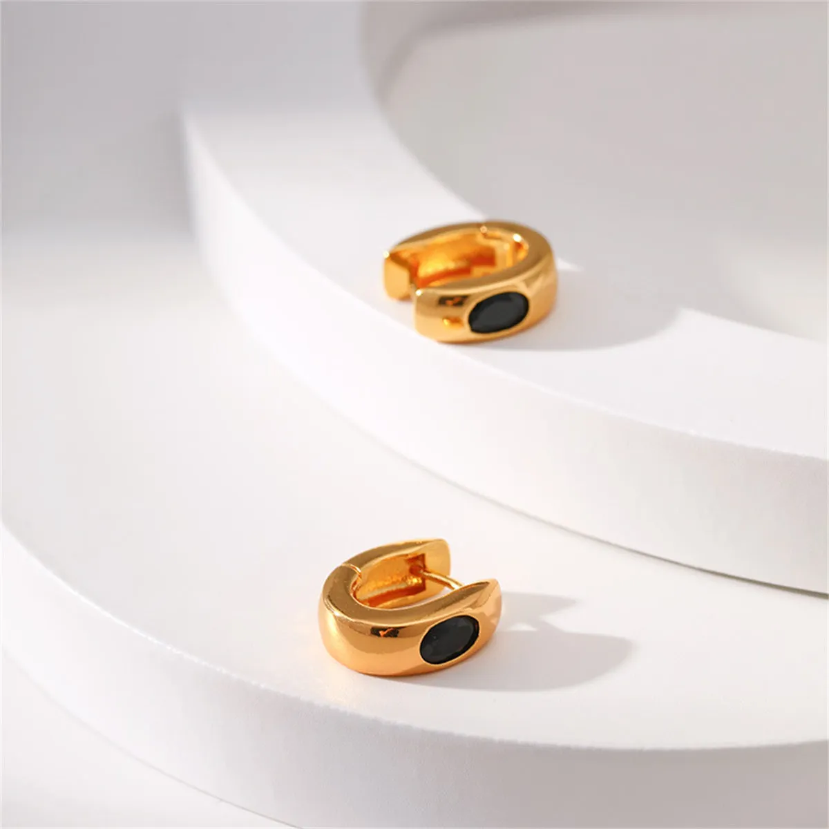 Black Crystal & 18K Gold-Plated Huggie Earrings