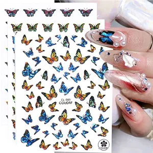 Butterfly Nail Art Stickers, Spring Summer Floral Flower Nail Decals 3D Self-Adhesive Laser Butterfly Nail Designs Butterfly Nail Stickers Nail Accessories for Nail Art Decorations Supplies, 6Sheets