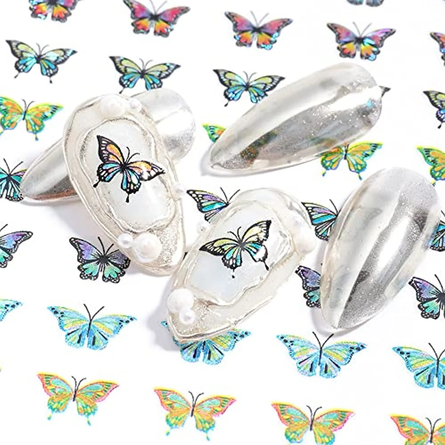 Butterfly Nail Art Stickers, Spring Summer Floral Flower Nail Decals 3D Self-Adhesive Laser Butterfly Nail Designs Butterfly Nail Stickers Nail Accessories for Nail Art Decorations Supplies, 6Sheets