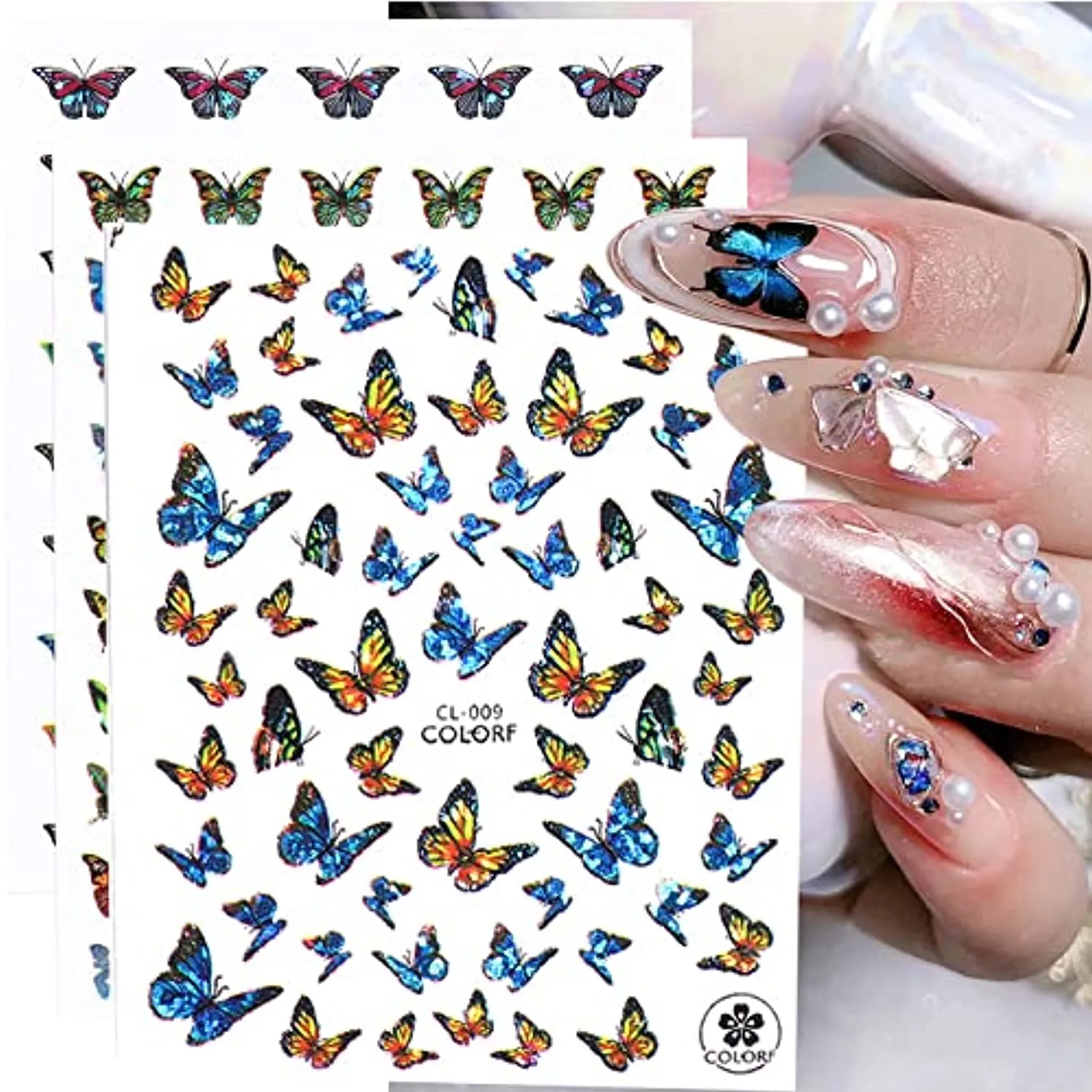Butterfly Nail Art Stickers, Spring Summer Floral Flower Nail Decals 3D Self-Adhesive Laser Butterfly Nail Designs Butterfly Nail Stickers Nail Accessories for Nail Art Decorations Supplies, 6Sheets