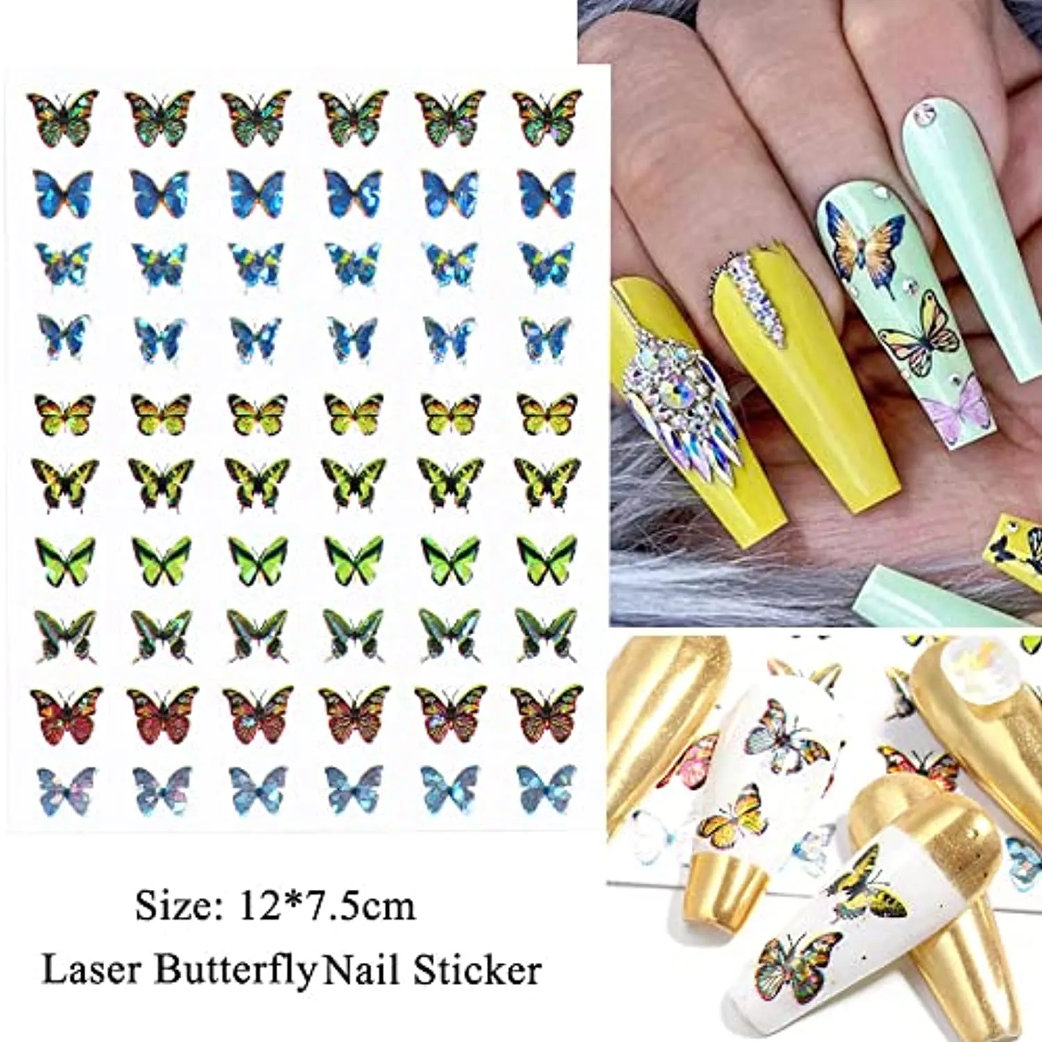 Butterfly Nail Art Stickers, Spring Summer Floral Flower Nail Decals 3D Self-Adhesive Laser Butterfly Nail Designs Butterfly Nail Stickers Nail Accessories for Nail Art Decorations Supplies, 6Sheets