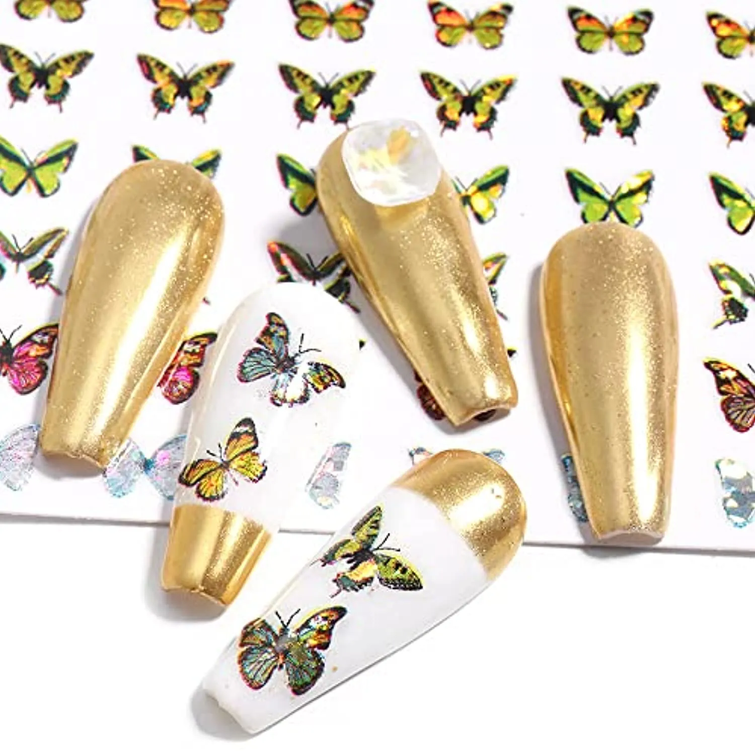 Butterfly Nail Art Stickers, Spring Summer Floral Flower Nail Decals 3D Self-Adhesive Laser Butterfly Nail Designs Butterfly Nail Stickers Nail Accessories for Nail Art Decorations Supplies, 6Sheets