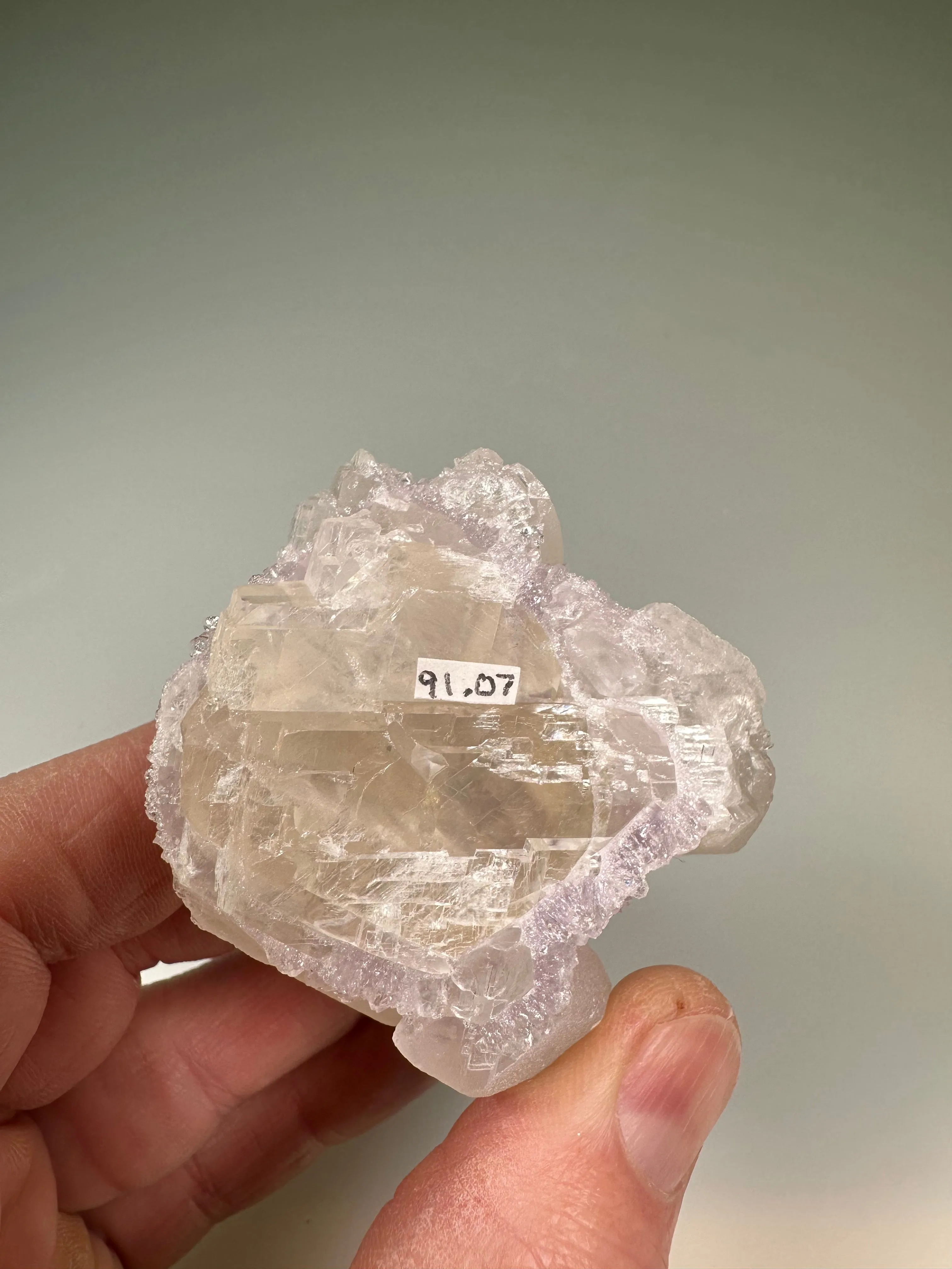 Calcite on Amethyst, Irai, Rio Grande do Sul, Brazil, ex. William A. N. Severance Collection 91.07, Small Cabinet 5.0 x 5.0 x 7.0 cm. $350. Online March 3.
