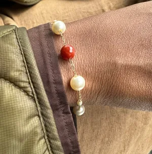Carnelian Gemstone  & Swarovski Pearls Adjustable Bracelet For Women 61/2-81/2 inches.
