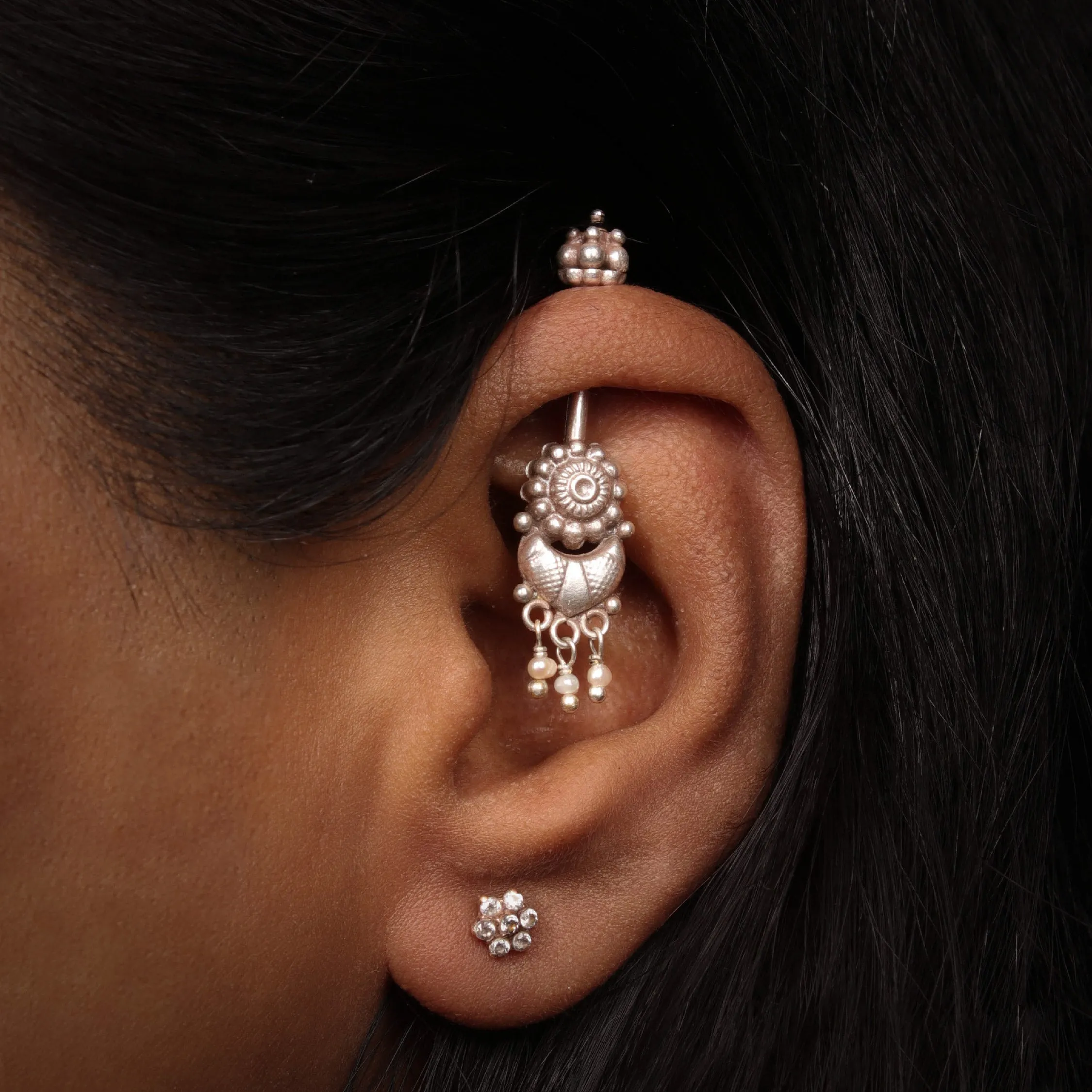 Chandra Phool silver bugadi, Pierced by Moha