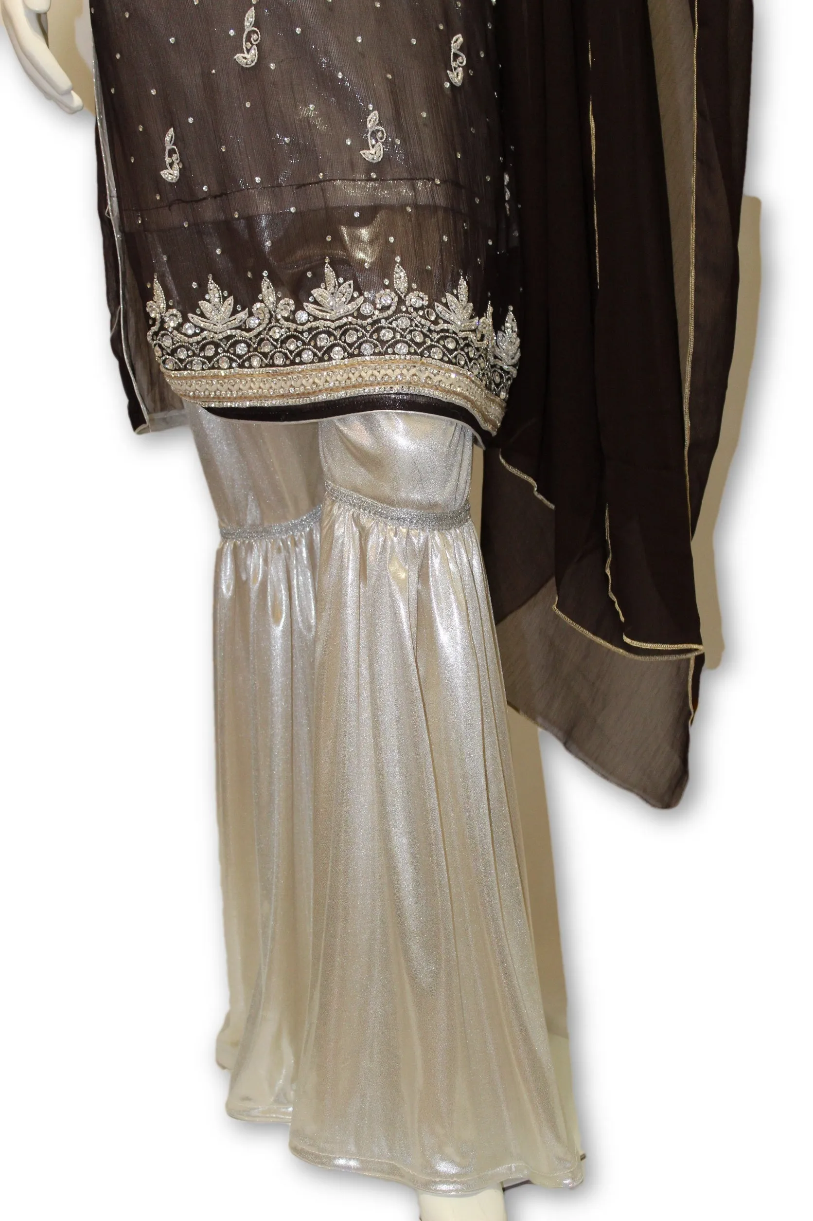 Chiffon Fancy Party Wear Gharara Pants 3 Pcs Pakistani Indian Dress