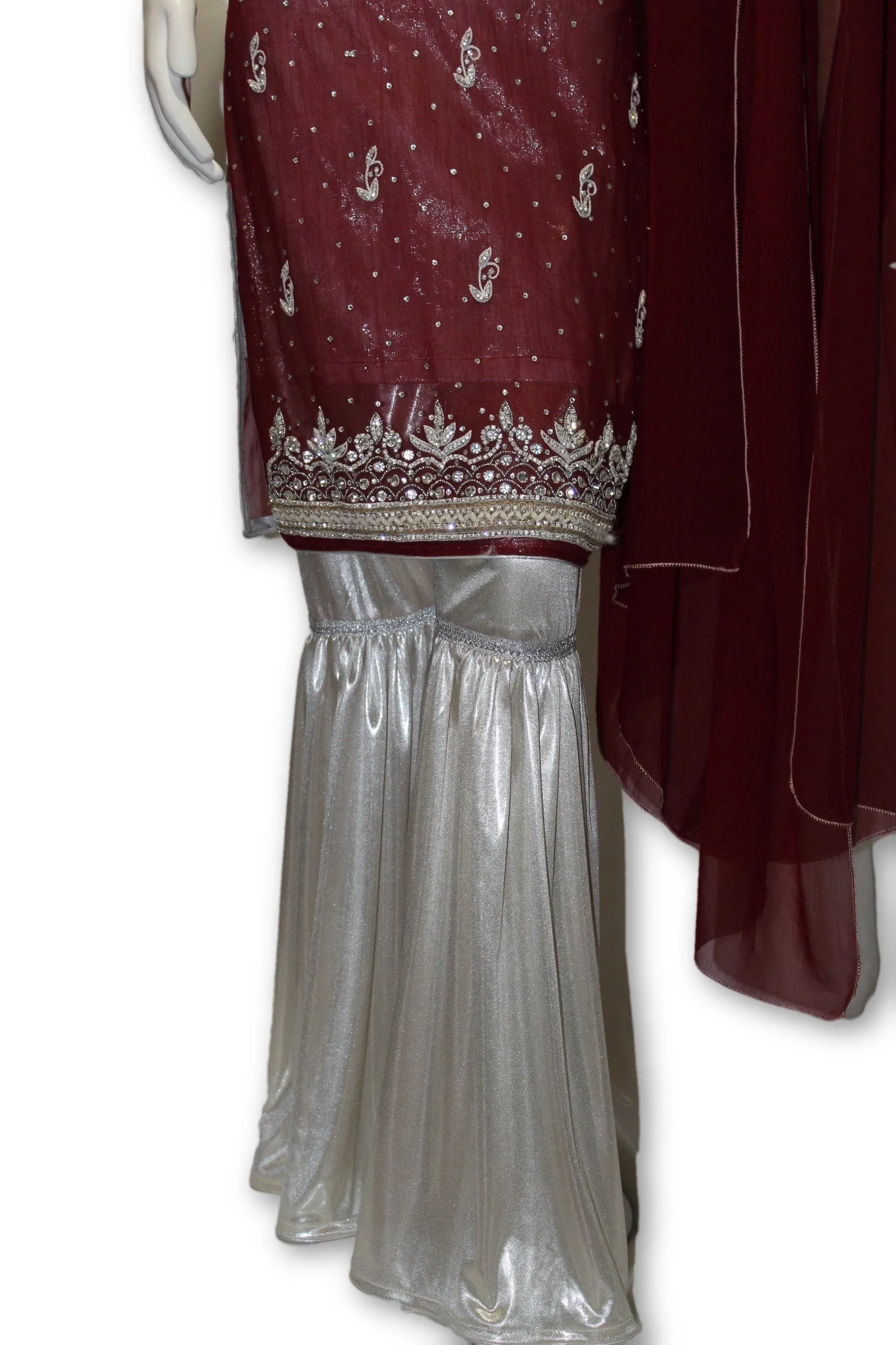 Chiffon Fancy Party Wear Gharara Pants 3 Pcs Pakistani Indian Dress