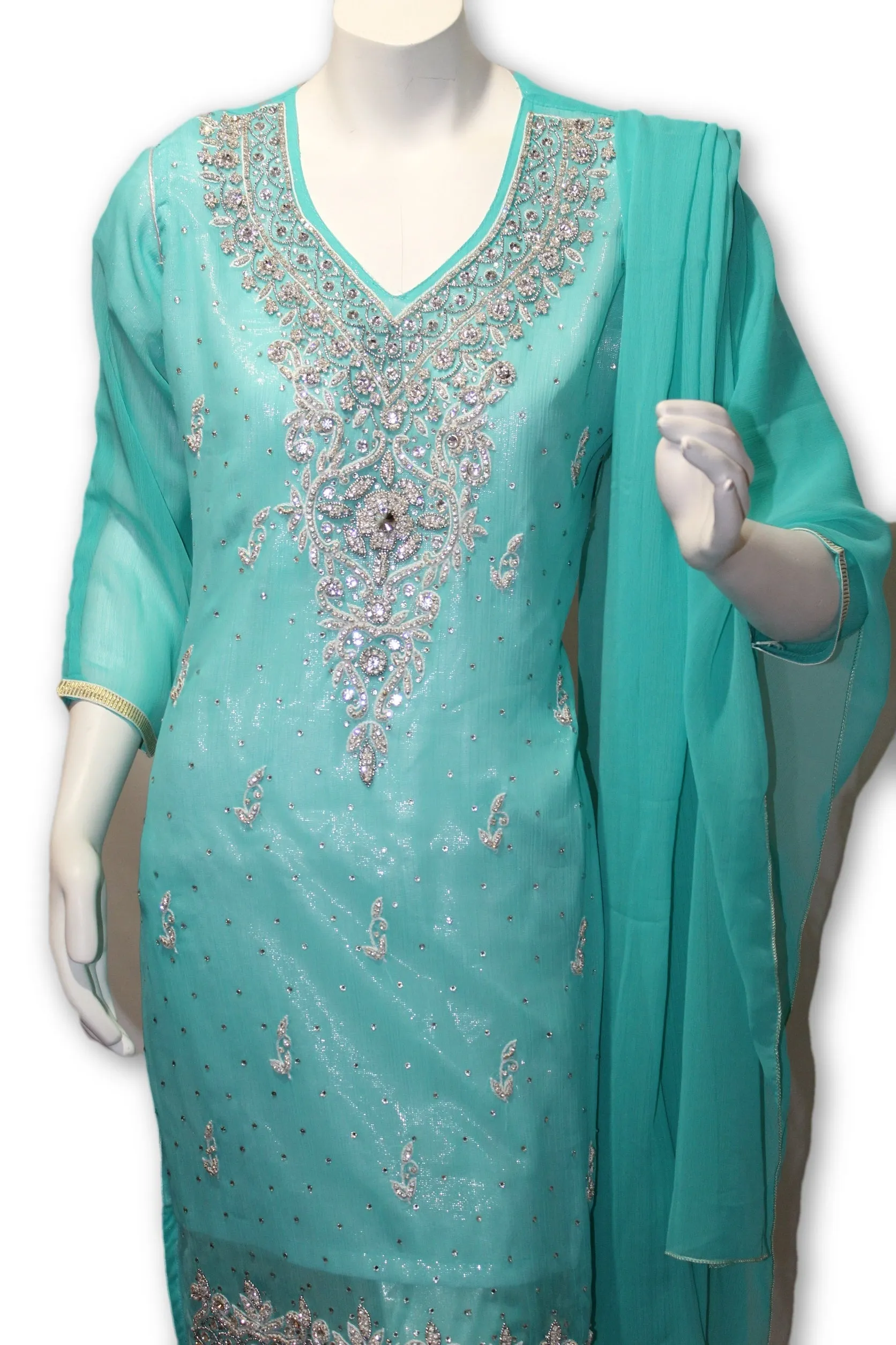 Chiffon Fancy Party Wear Gharara Pants 3 Pcs Pakistani Indian Dress