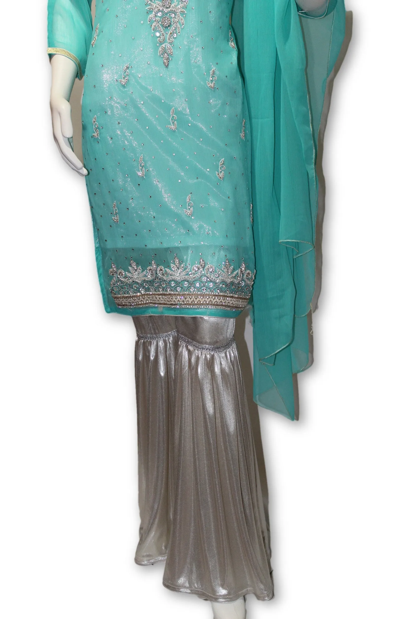 Chiffon Fancy Party Wear Gharara Pants 3 Pcs Pakistani Indian Dress
