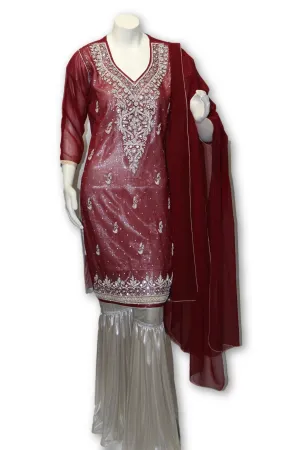 Chiffon Fancy Party Wear Gharara Pants 3 Pcs Pakistani Indian Dress