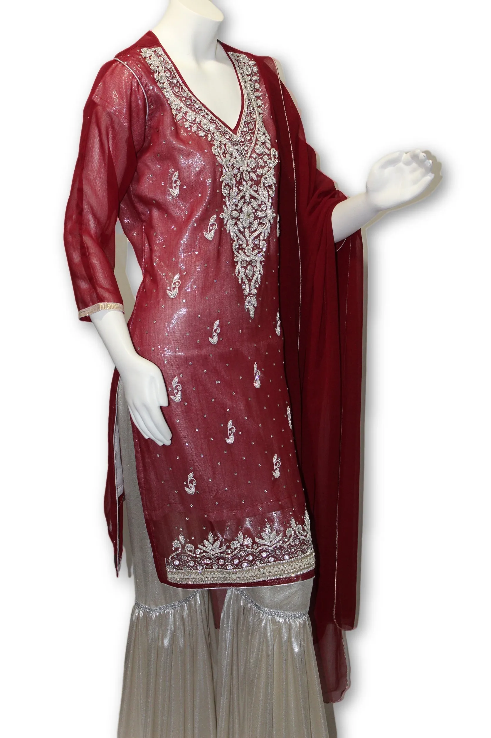 Chiffon Fancy Party Wear Gharara Pants 3 Pcs Pakistani Indian Dress