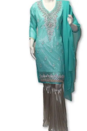 Chiffon Fancy Party Wear Gharara Pants 3 Pcs Pakistani Indian Dress