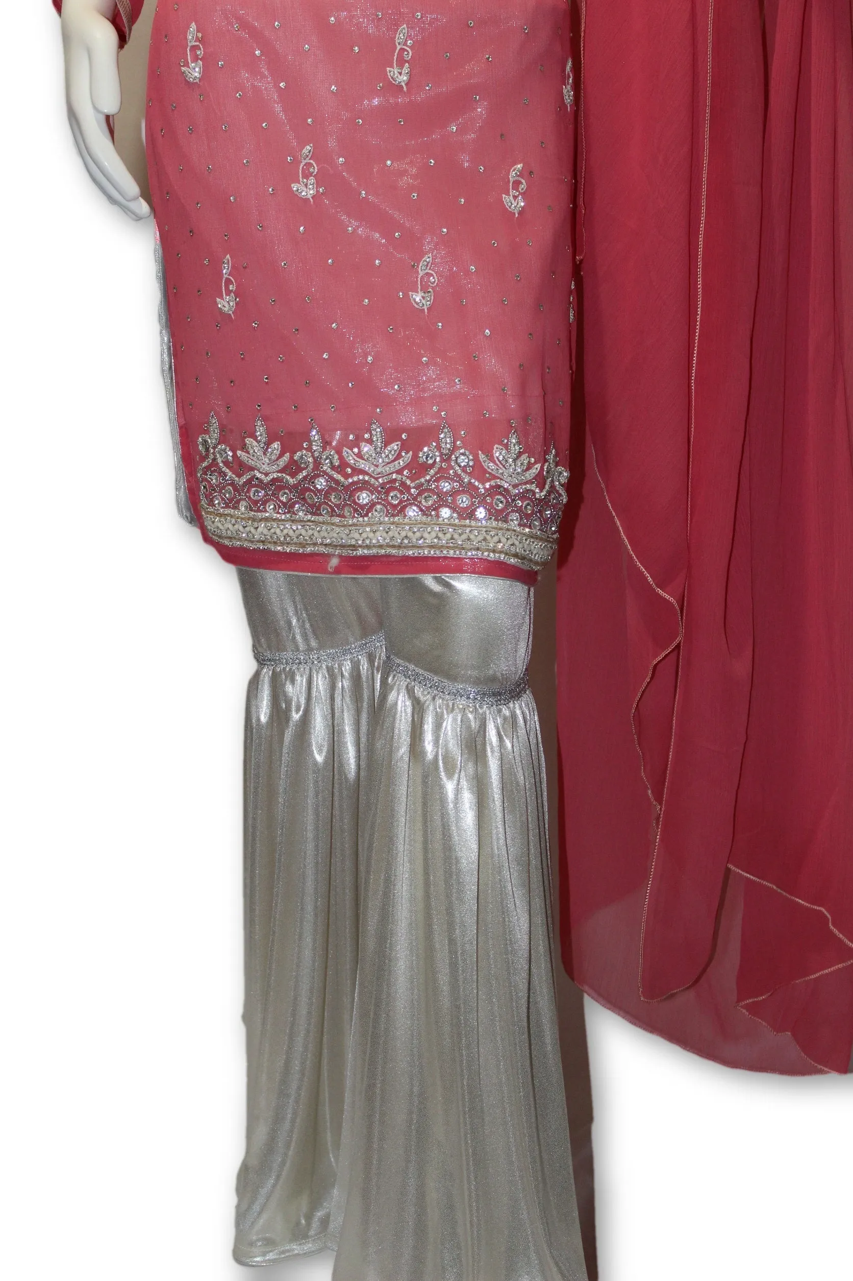 Chiffon Fancy Party Wear Gharara Pants 3 Pcs Pakistani Indian Dress