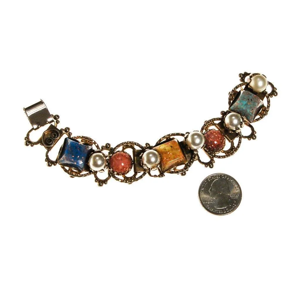 Colorful Confetti Lucite and Pearl Bracelet