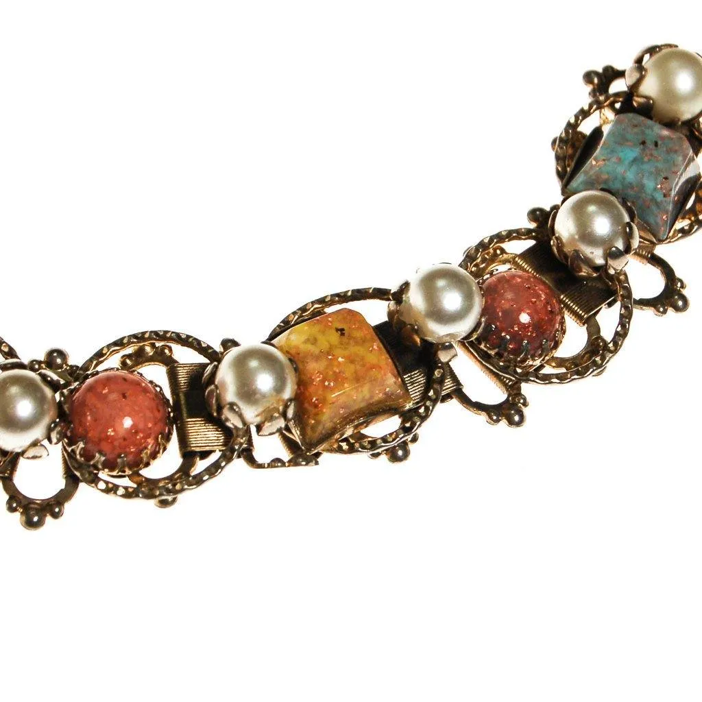 Colorful Confetti Lucite and Pearl Bracelet