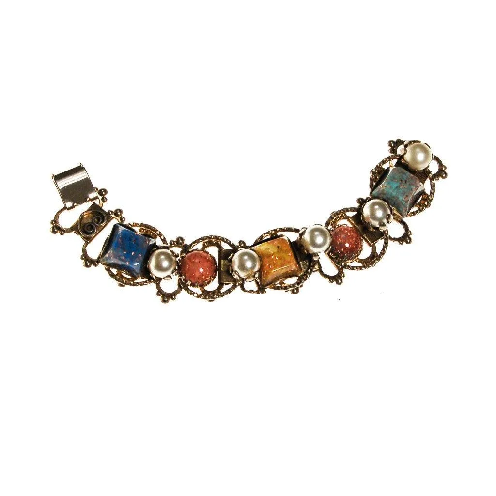 Colorful Confetti Lucite and Pearl Bracelet